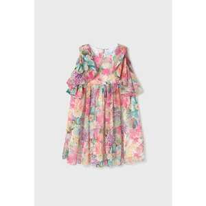Rochie evazata cu model floral - Verde pal/Roz/Roz pal imagine