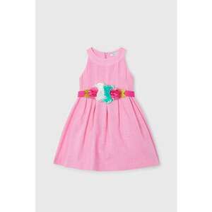 Rochie evazata cu aplicatii frontale - Rosu/Verde/Roz pastel imagine