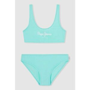 Costum de baie in doua piese cu imprimeu logo - Albastru glaciar imagine