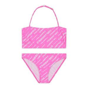 Costum de baie in doua piese cu imprimeu logo - Alb/Roz imagine