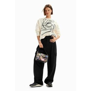 Pulover de bumbac cu maneci cazute - Negru stins/Alb murdar imagine