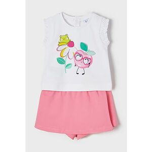 Set de fusta-pantaloni si tricou din amestec de bumbac - Alb/Roz aprins/Verde menta imagine