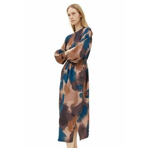 Rochie midi cu model watercolor - Maro/Albastru petrol imagine