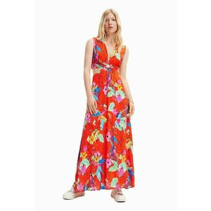Rochie cu imprimeu floral si decupaje laterale - Rosu imagine