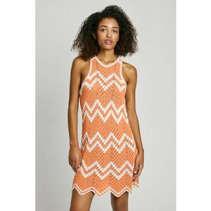 Rochie tricotata cu model - Alb/Portocaliu mandarina imagine