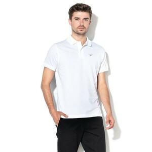 Tricou polo din material pique cu logo brodat - Alb imagine