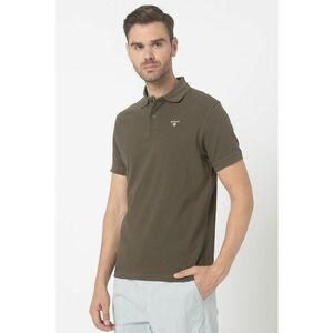 Tricou polo din material pique cu logo brodat - Alb/Kaki imagine