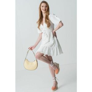 Rochie cu decolteu in V si maneci bufante - Alb imagine