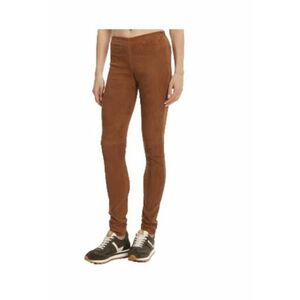 Pantaloni dama - piele naturala - maro - imagine