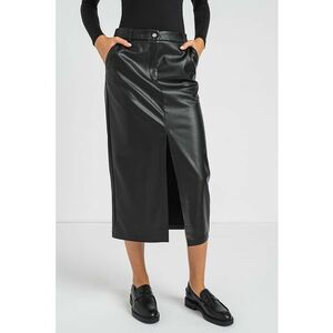 Fusta de piele ecologica cu slit frontal - Negru imagine