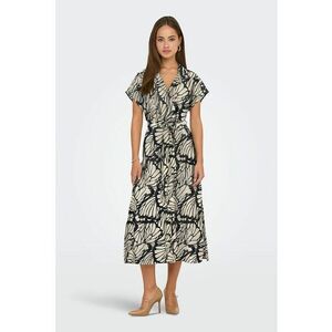 Rochie midi cu cordon in talie si model - Negru/Maro nisip imagine