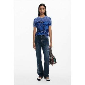 Tricou cu decolteu la baza gatului si model abstract - Albastru royal imagine