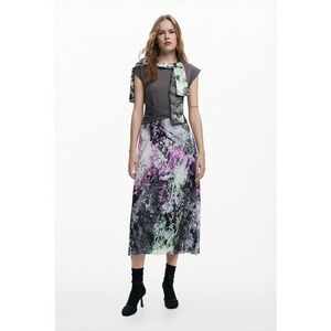 Rochie cu model 2 in 1 si maneci scurte - Violet/Verde inchis/Gri inchis imagine