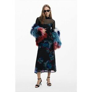 Rochie cu imprimeu si bluza cu plasa - Rosu/Negru/Albastru imagine