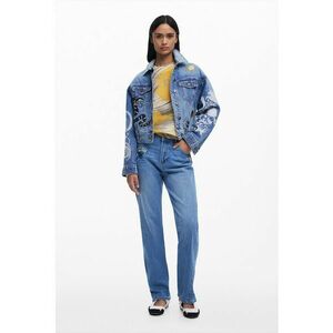 Jacheta din denim cu broderie - Rosu/Albastru pastel/Verde inchis imagine