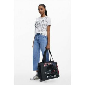 Tricou de bumbac cu model Mickey Mouse - Alb/Negru stins imagine