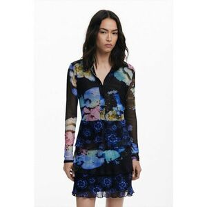 Rochie stratificata cu model 2 in 1 si maneci lungi - Negru/Albastru/Transparent imagine
