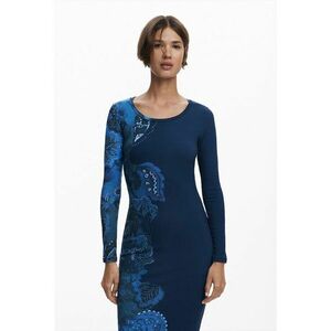 Rochie midi cambrata cu model floral - Albastru inchis/Albastru royal imagine