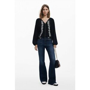Bluza cu broderie si decolteu in V - Negru/Alb murdar imagine