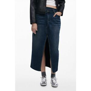 Fusta midi din denim cu sli frontal - Negru/Bleumarin imagine