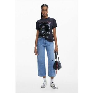 Tricou de bumbac cu imprimeu - Negru/Alb murdar/Gri inchis imagine