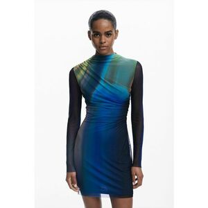 Rochie mini cambrata cu model tie-dye - Albastru royal/Verde sparanghel imagine