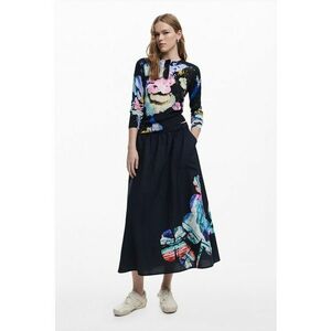 Pulover din amestec de in cu imprimeu floral - Negru/Verde deschis/Albastru imagine