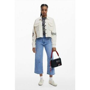 Jacheta crop cu model grafic - Alb fildes/Negru imagine