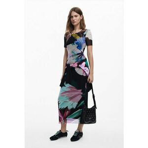 Rochie cu imprimeu floral si maneci scurte - Verde/Negru/Albastru glaciar imagine