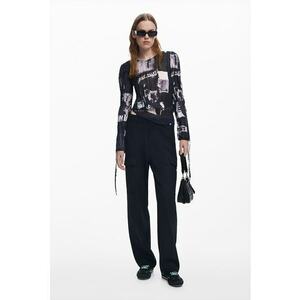 Bluza plisata din sifon - Negru/Gri imagine