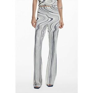 Pantaloni elastici cu dungi asimetrice - Alb fildes/Gri inchis imagine