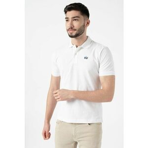 Tricou polo din bumbac si material pique - Alb optic/Bleumarin imagine