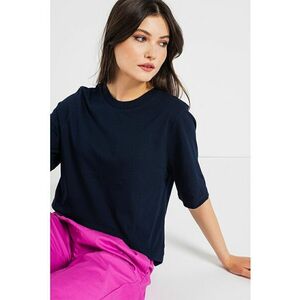 Tricou de bumbac cu decolteu la baza gatului Ben - Bleumarin imagine