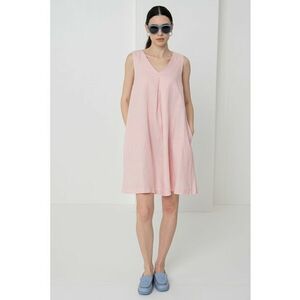 Rochie din in cu buzunare laterale - Roz pastel imagine