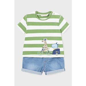 Set de tricou in dungi si pantaloni scurti - Verde/Albastru imagine