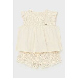 Set de tricou de bumbac si pantaloni scurti cu aspect tricotat - Crem imagine