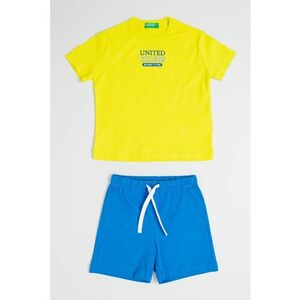 Set de tricou cu imprimeu si bermude - Galben/Albastru royal imagine