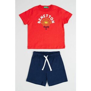 Set de tricou cu imprimeu si bermude - Rosu/Alb/Bleumarin imagine