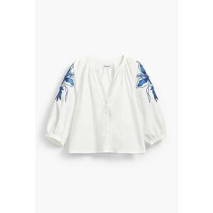 Bluza cu broderie florala - Albastru royal/Alb murdar imagine