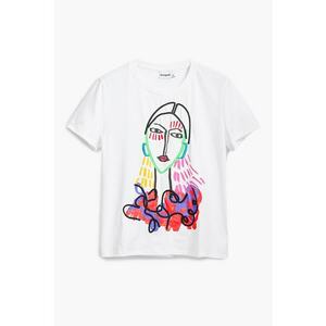 Tricou din bumbac cu imprimeu grafic - Alb/Verde/Roz imagine