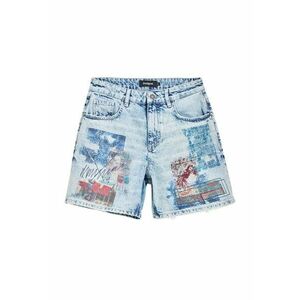 Pantaloni scurti din denim cu imprimeu - Albastru prafuit imagine
