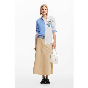 Camasa cu model in doua tonuri si maneci lungi - Albastru lavanda/Alb optic imagine