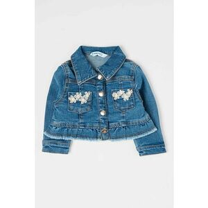 Jacheta de denim cu detalii florale brodate - Albastru melange imagine