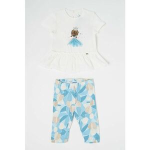 Set de pantaloni si tricou din amestec de bumbac - 2 piese - Alb murdar/Albastru deschis imagine