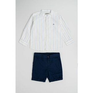 Set de pantaloni scurti si camasa cu model in dungi - 2 piese - Albastru ultramarin/Maro nisip/Alb murdar imagine