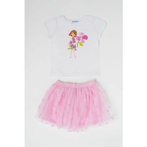 Set de tricou si fusta cu tul - 2 piese - Alb/Roz imagine