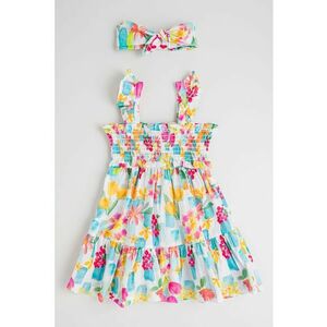 Set de rochie evazata si bentita - Alb/Fucsia/Turcoaz imagine
