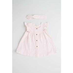 Set de rochie cu model in dungi si bentita - 2 piese - Roz pastel imagine