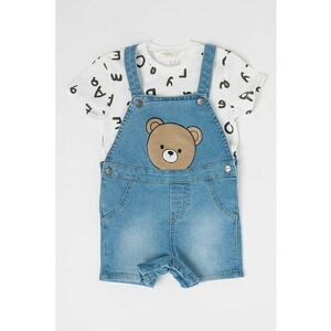 Set de tricou si sarafan din denim - Alb/Albastru imagine