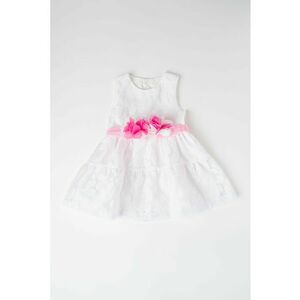 Rochie fara maneci cu accesoriu floral - Alb/Roz imagine